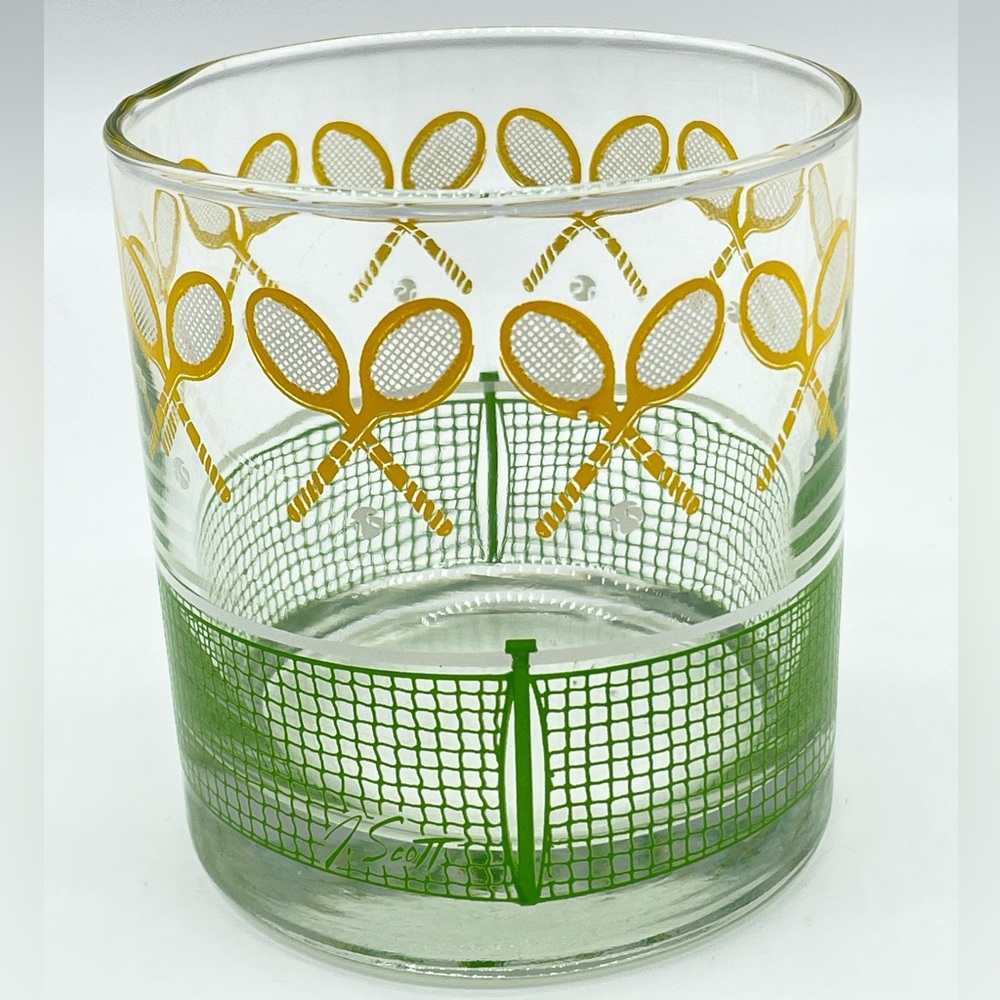 Vintage Libbey Signed J. Scott Tennis Lowball Glass